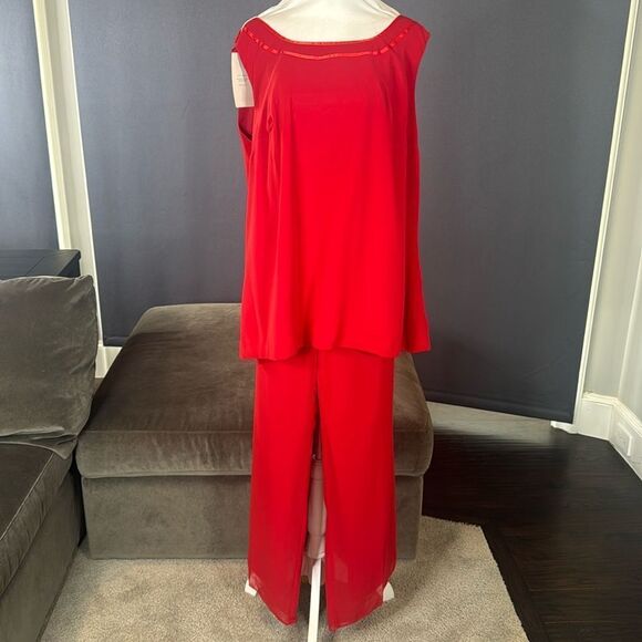 Women’s Red Chiffon 3 Piece Pants Suit Mother of the Bride Plus Size 20W NEW - Picture 6 of 15